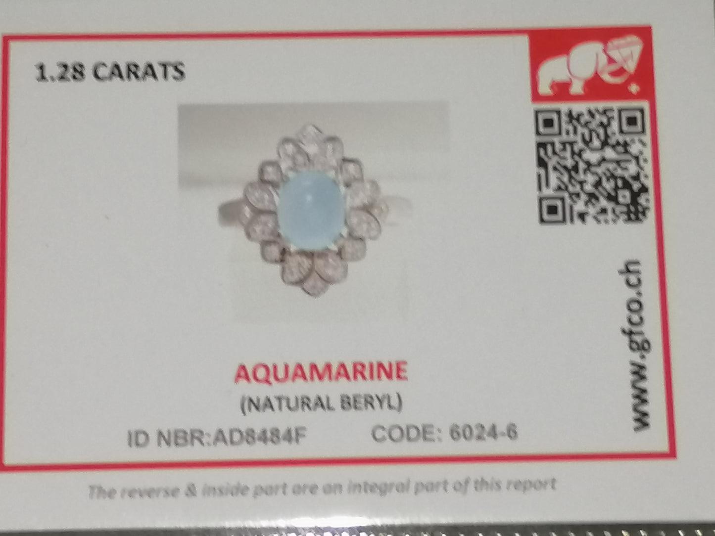 Natural Swiss Lab Certified Aquamarine (SIZE 6.5) SR67