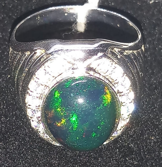 Natural SWISS LAB CERTIFIED RING with Black Opal (SIZE 10) SR74