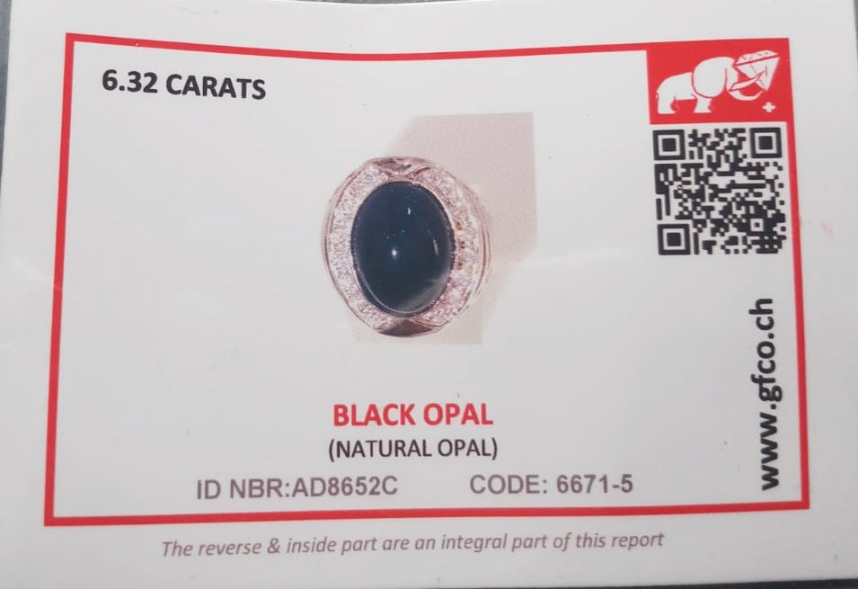 Natural SWISS LAB CERTIFIED RING with Black Opal (SIZE 10) SR74