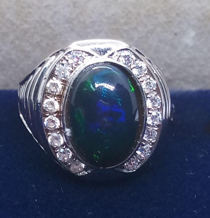 Natural SWISS LAB CERTIFIED RING with Black Opal (SIZE 10) SR77