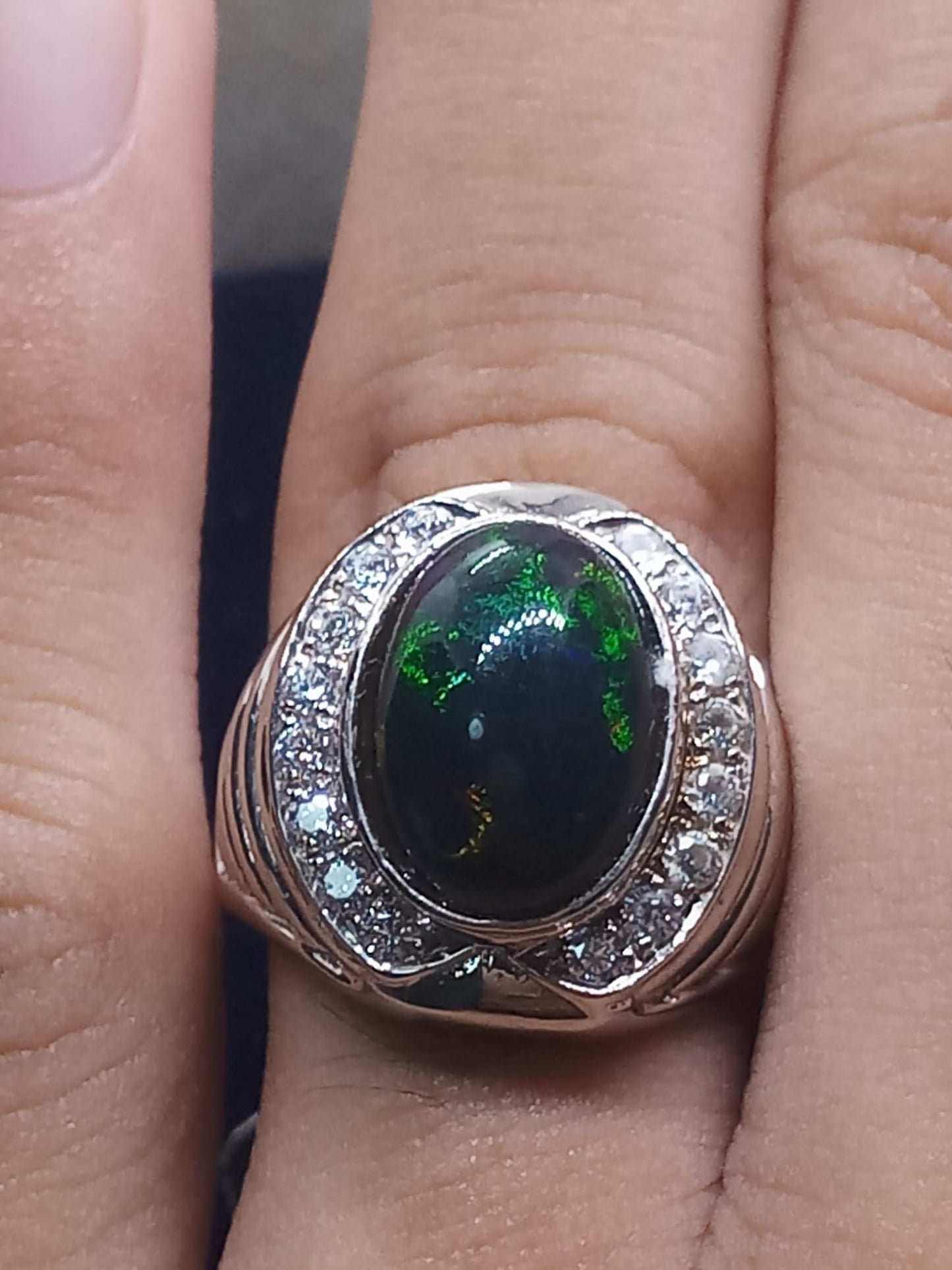 Natural SWISS LAB CERTIFIED RING with Black Opal (SIZE 10) SR77