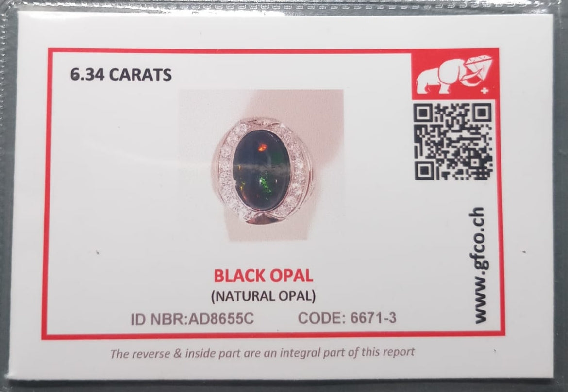 Natural SWISS LAB CERTIFIED RING with Black Opal (SIZE 10) SR77