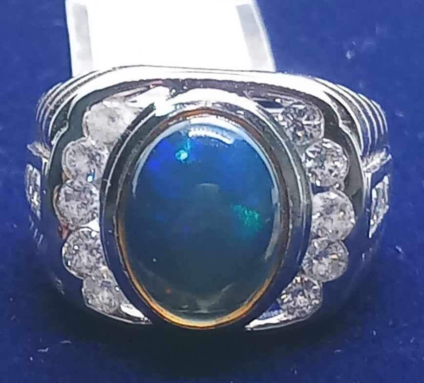 Natural SWISS LAB CERTIFIED RING with Black Opal (SIZE 10) SR78