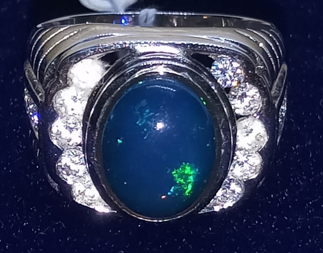 Natural SWISS LAB CERTIFIED RING with Black Opal (SIZE 10) SR78