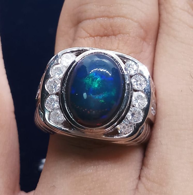 Natural SWISS LAB CERTIFIED RING with Black Opal (SIZE 10) SR78