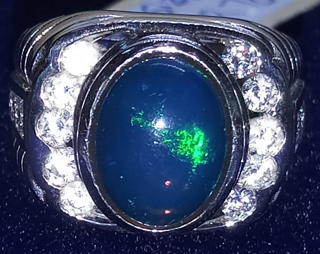 Natural SWISS LAB CERTIFIED RING with Black Opal (SIZE 10) SR78