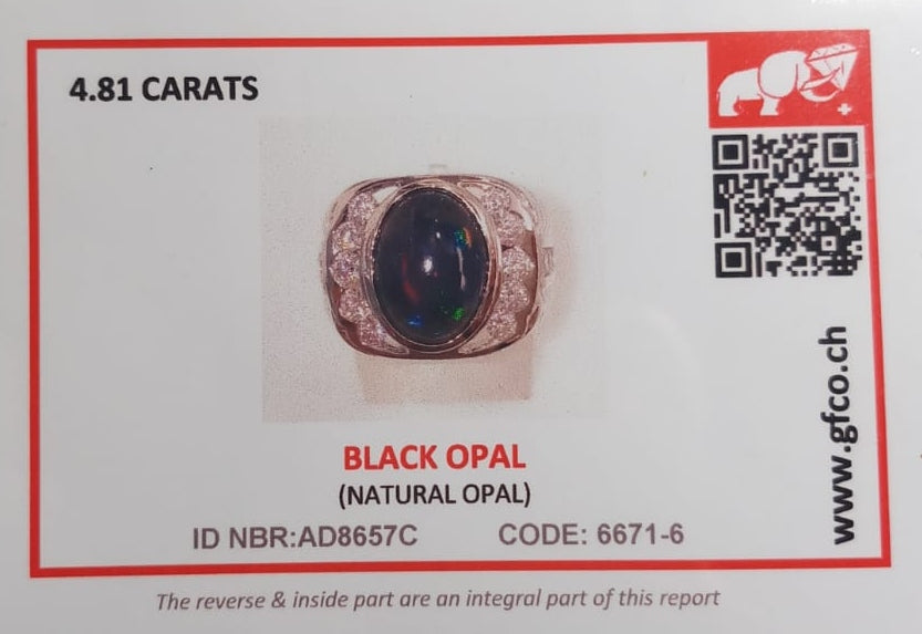 Natural SWISS LAB CERTIFIED RING with Black Opal (SIZE 10) SR78