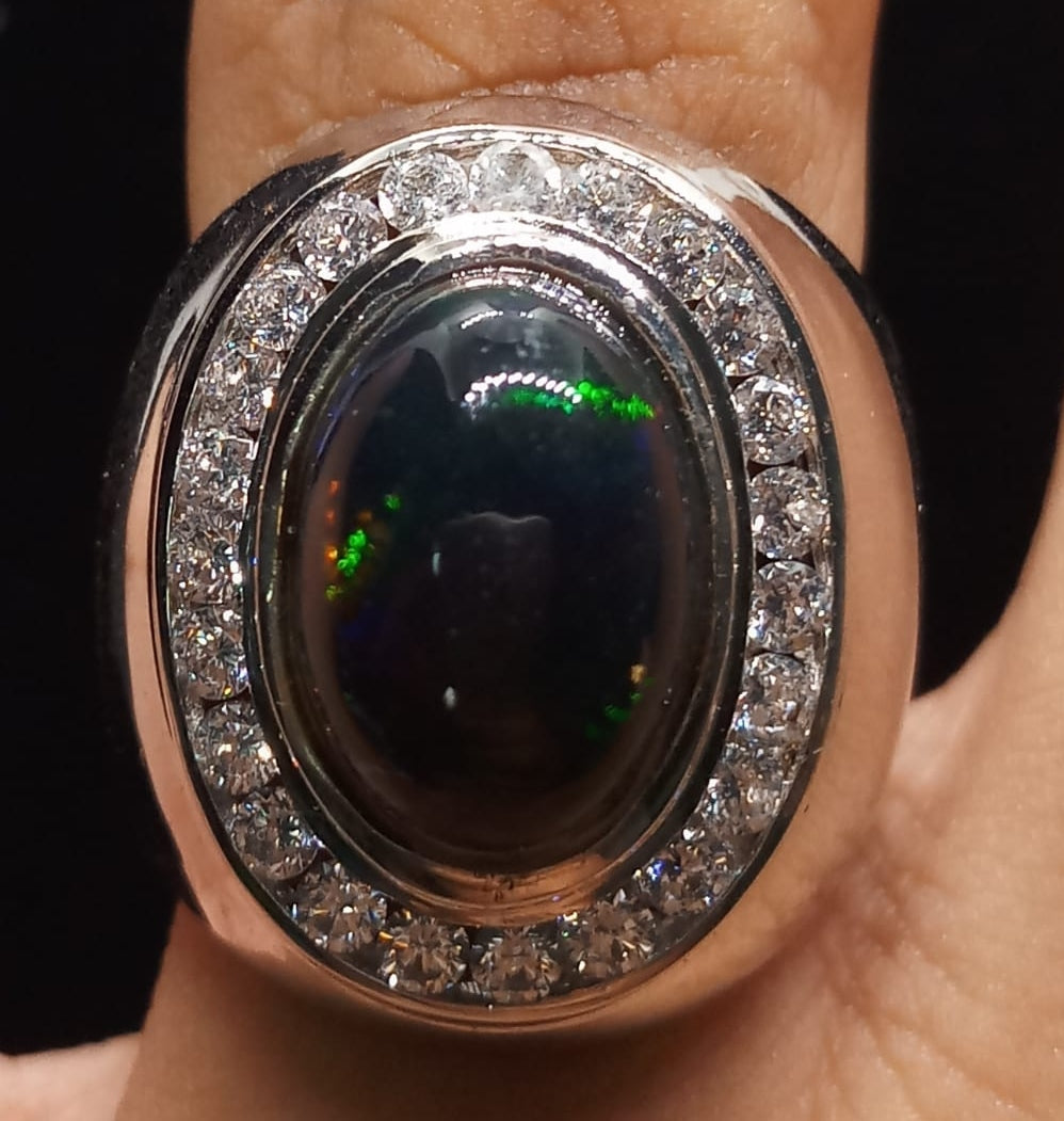 Natural SWISS LAB CERTIFIED RING with Black Opal (SIZE 10) SR80