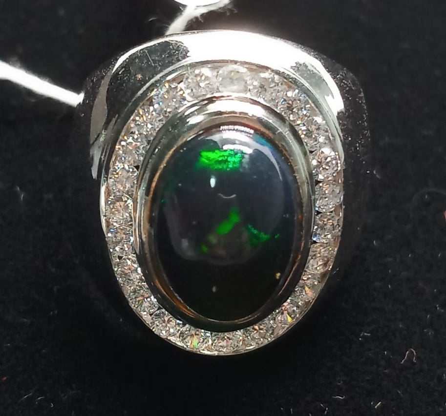 Natural SWISS LAB CERTIFIED RING with Black Opal (SIZE 10) SR80