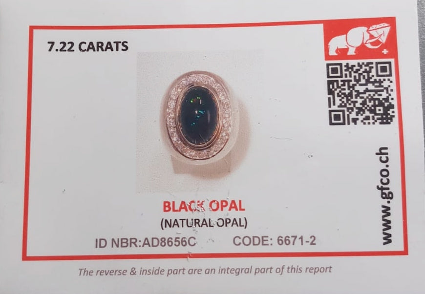 Natural SWISS LAB CERTIFIED RING with Black Opal (SIZE 10) SR80