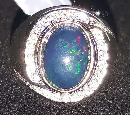 Natural SWISS LAB CERTIFIED RING with Black Opal (SIZE 10) SR83