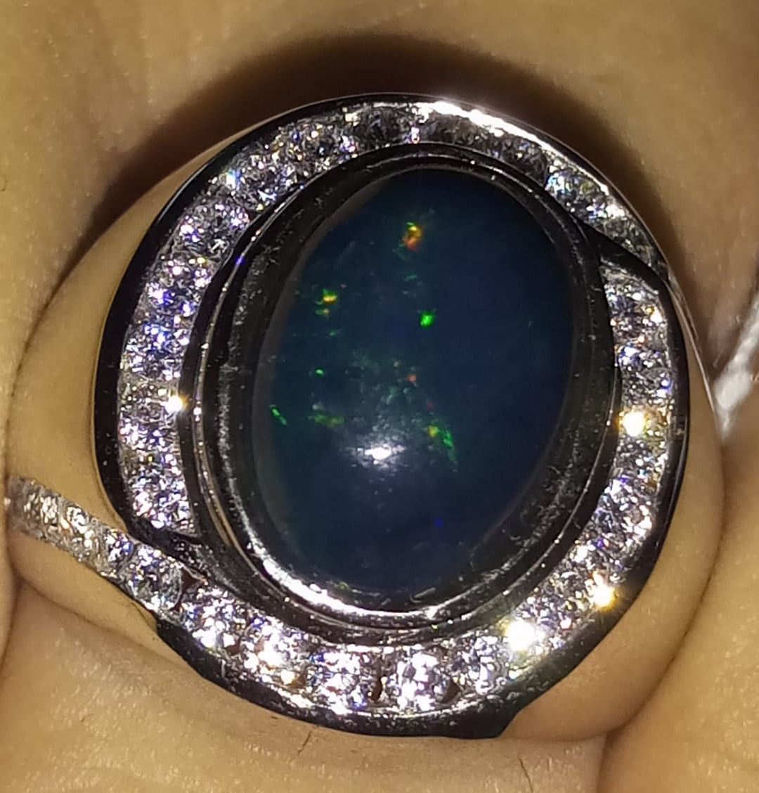 Natural SWISS LAB CERTIFIED RING with Black Opal (SIZE 10) SR83