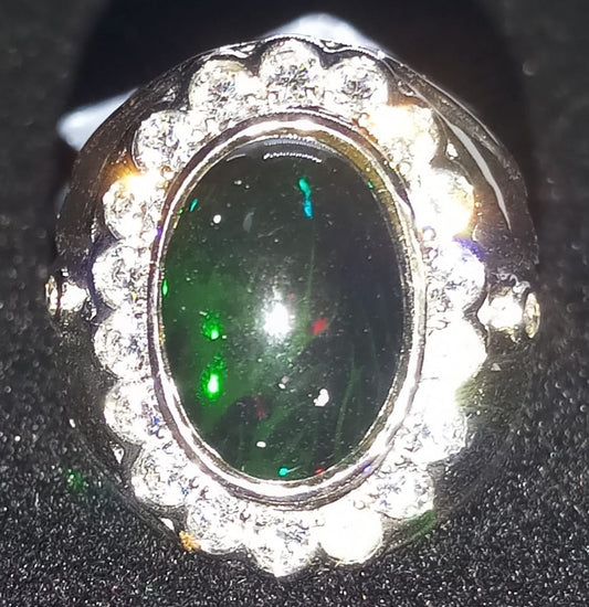 Natural SWISS LAB CERTIFIED RING with Black Opal (SIZE 10) SR84