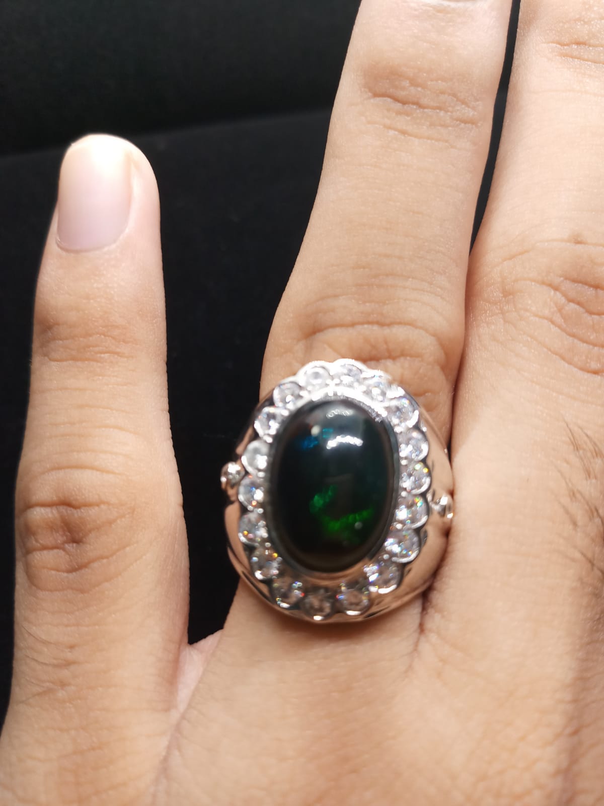 Natural SWISS LAB CERTIFIED RING with Black Opal (SIZE 10) SR84