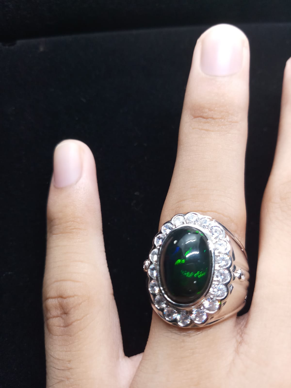 Natural SWISS LAB CERTIFIED RING with Black Opal (SIZE 10) SR84