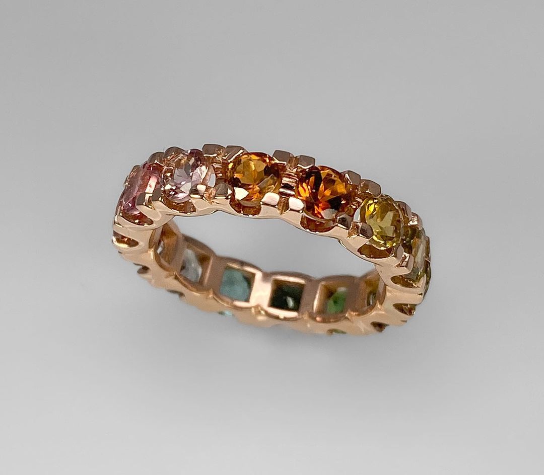 Vibrant Rainbow Gemstone Eternity Band