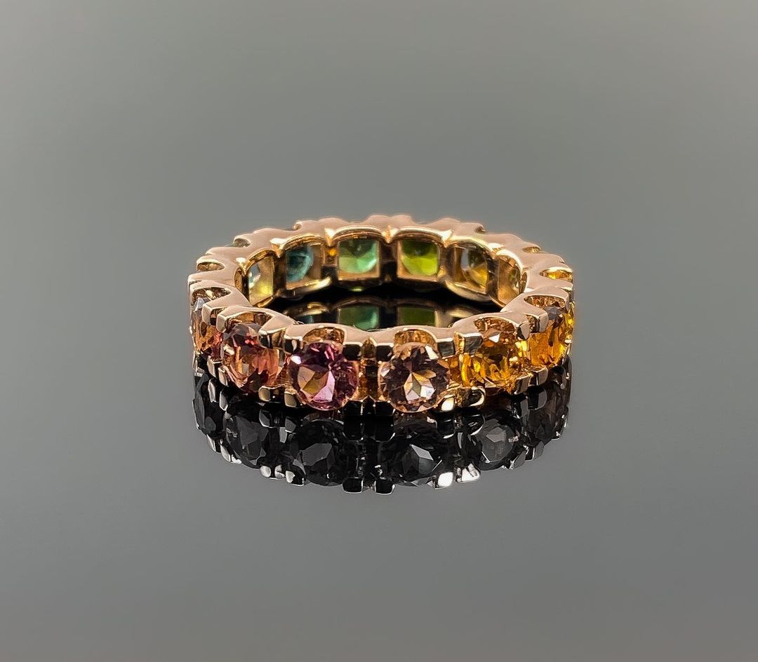 Vibrant Rainbow Gemstone Eternity Band