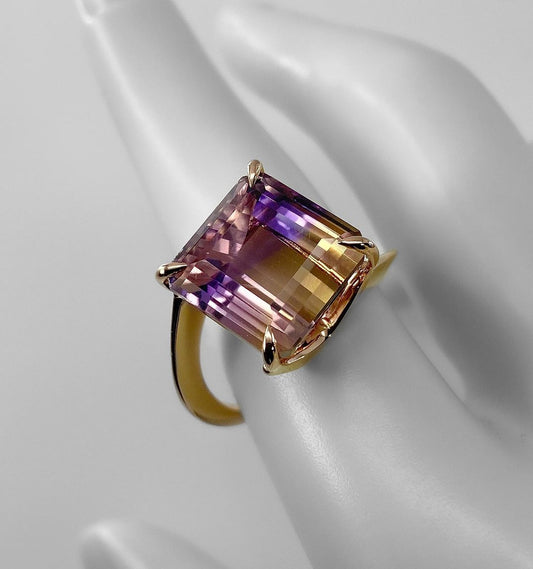 Radiant Ametrine Gemstone in Golden Setting