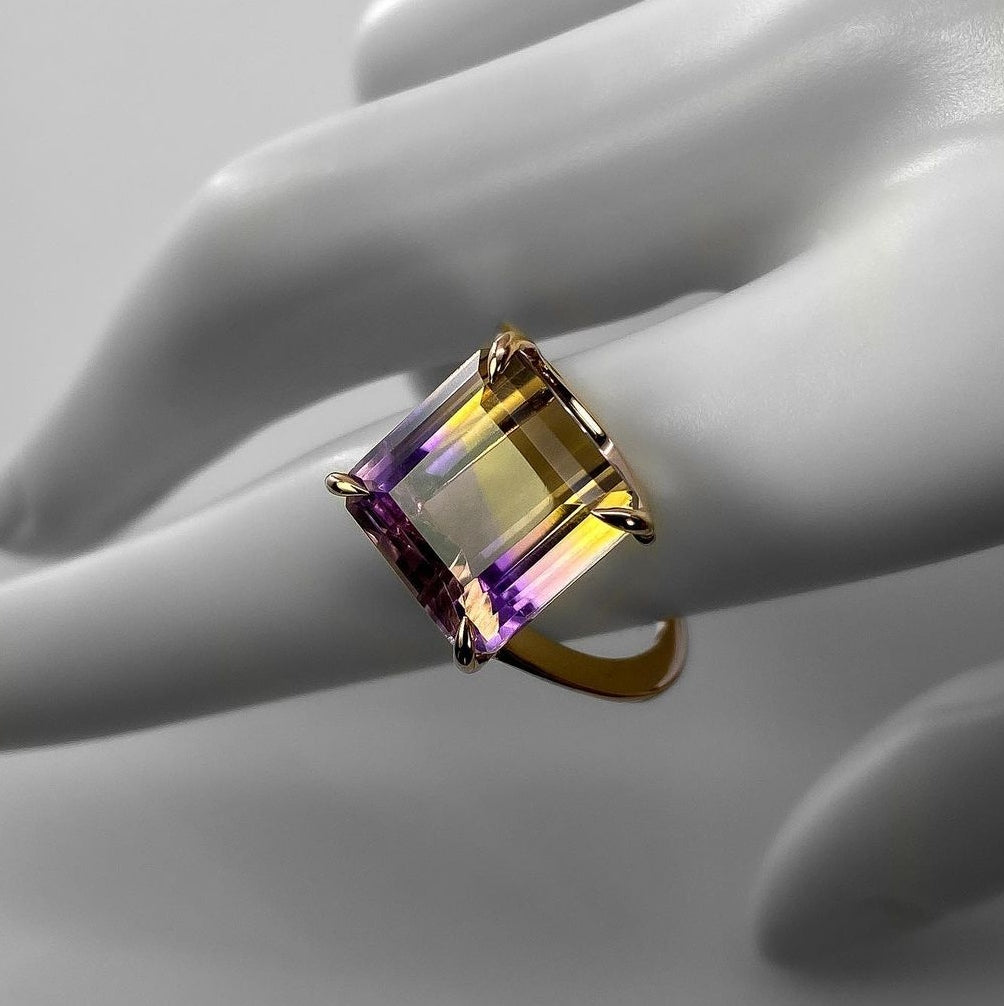 Radiant Ametrine Gemstone in Golden Setting