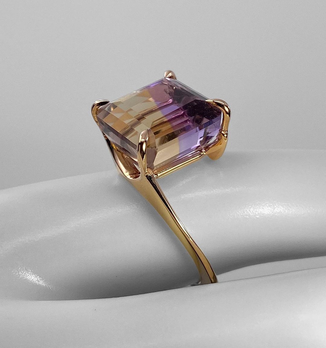 Radiant Ametrine Gemstone in Golden Setting