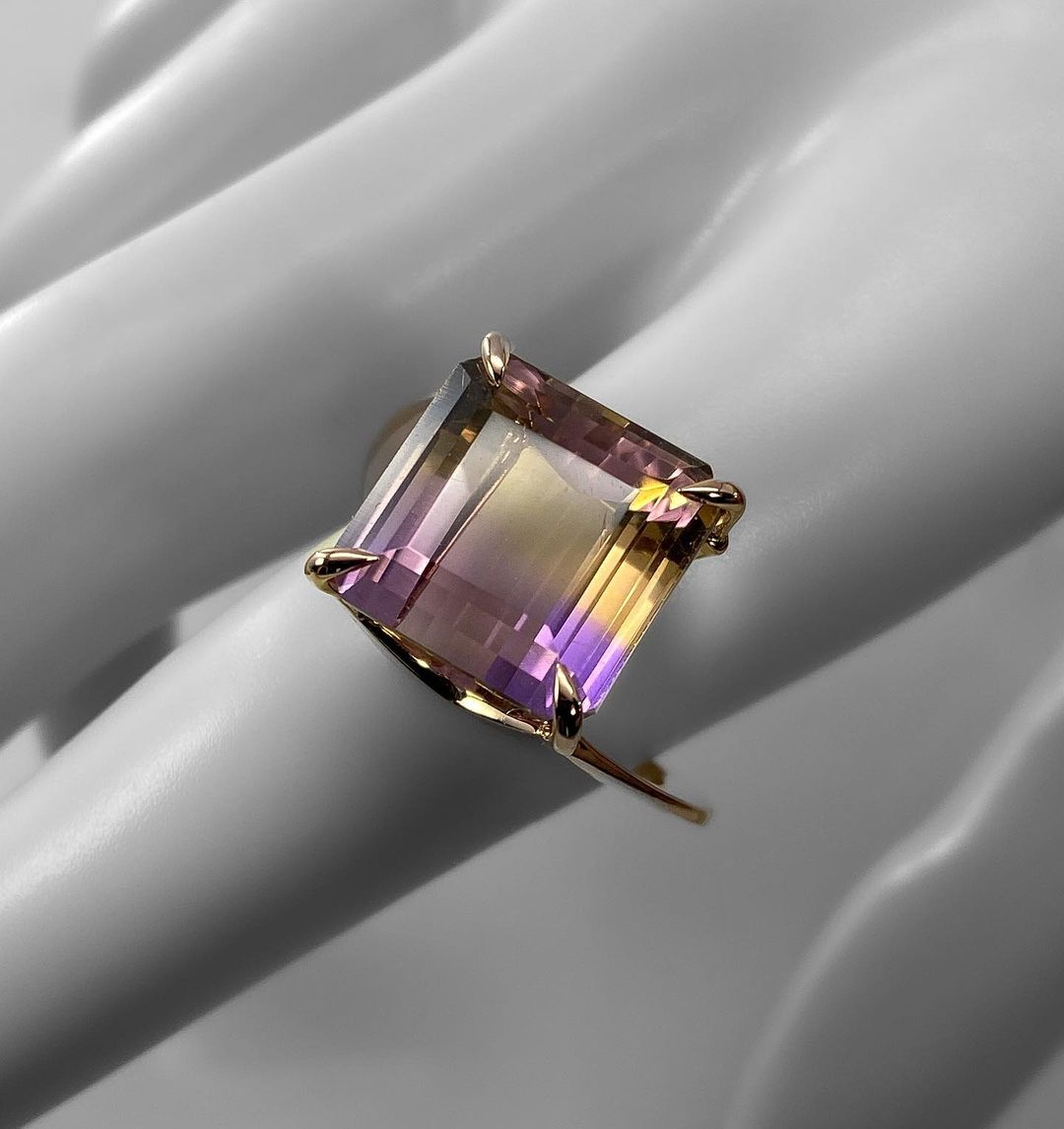 Radiant Ametrine Gemstone in Golden Setting