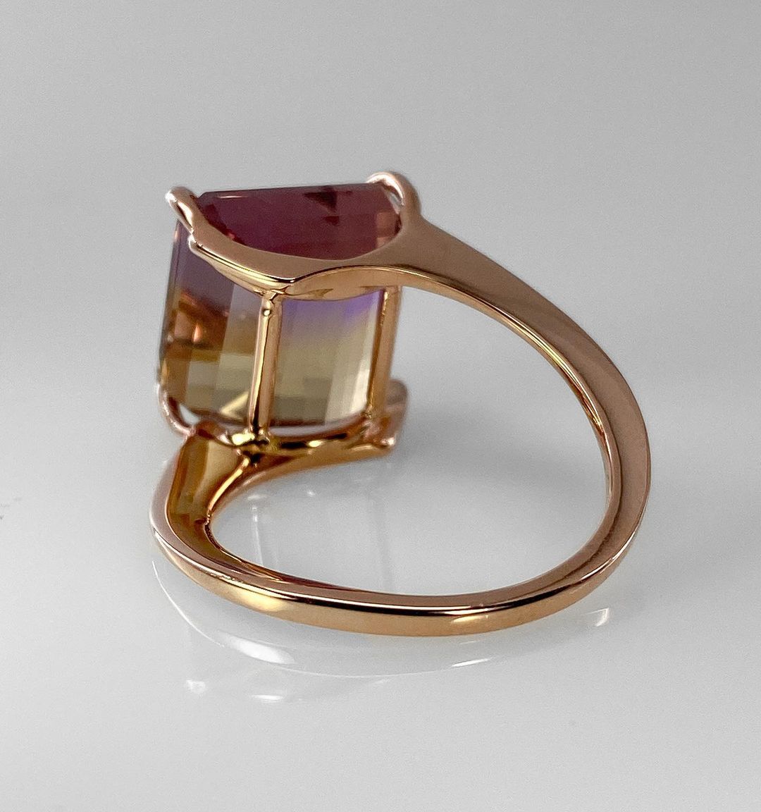 Radiant Ametrine Gemstone in Golden Setting