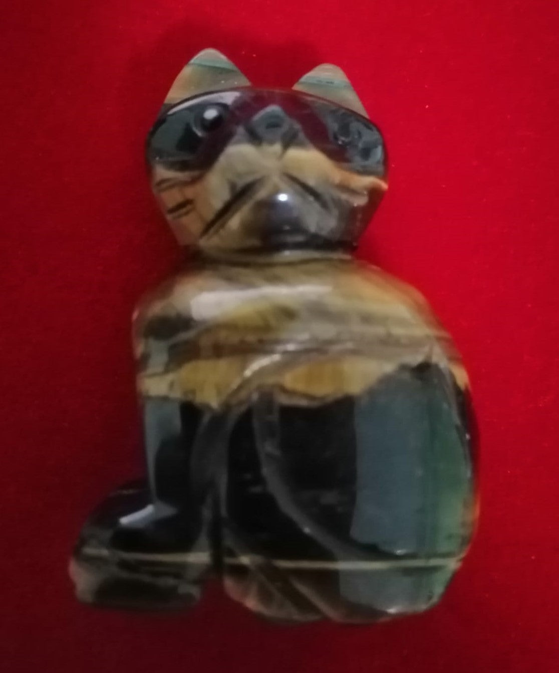 CARVED TIGER EYE GEM CAT FIGURINE