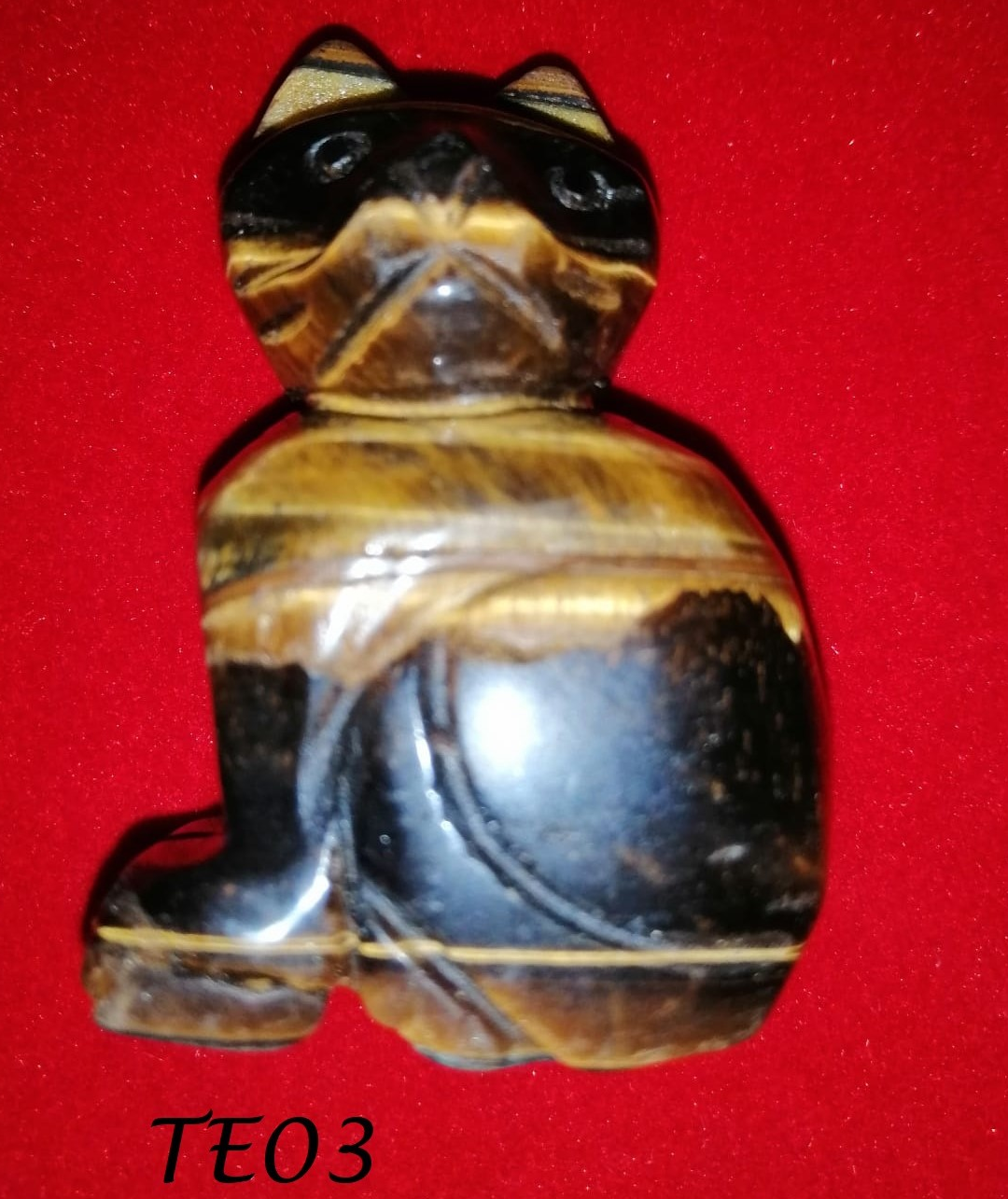 CARVED TIGER EYE GEM CAT FIGURINE