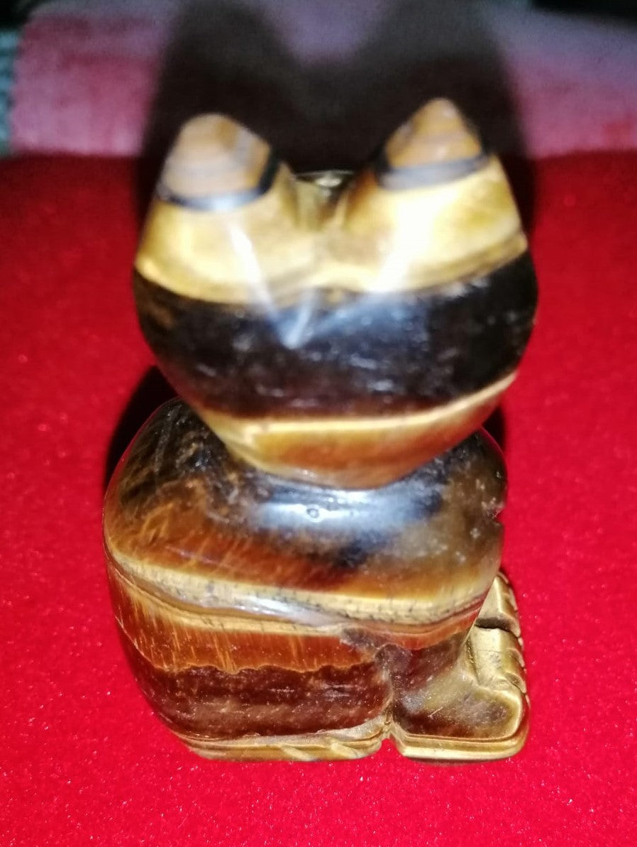 CARVED TIGER EYE GEM CAT FIGURINE