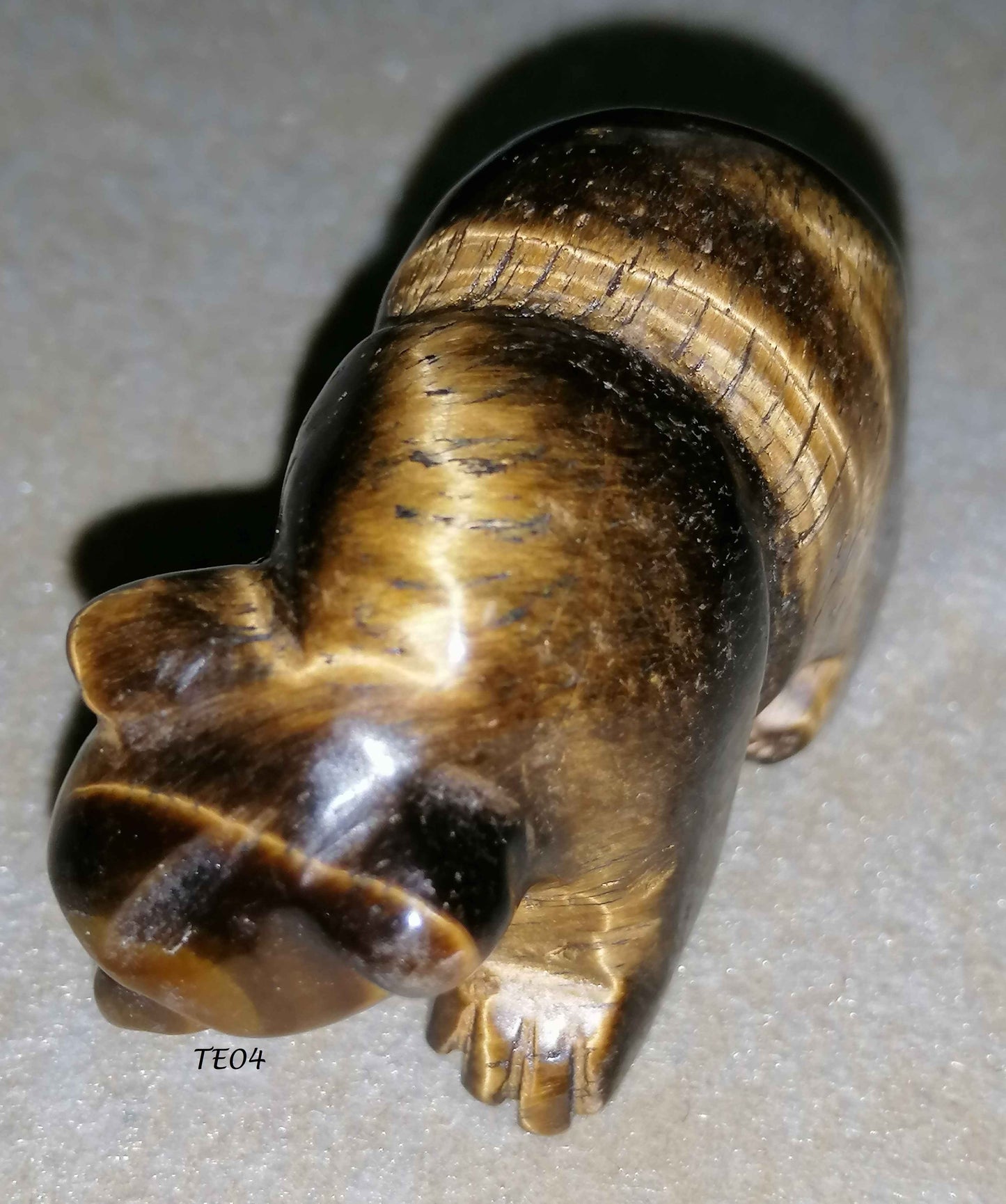 NATURAL TIGER EYE GEM HAND CARVED BEAR FIGURINE