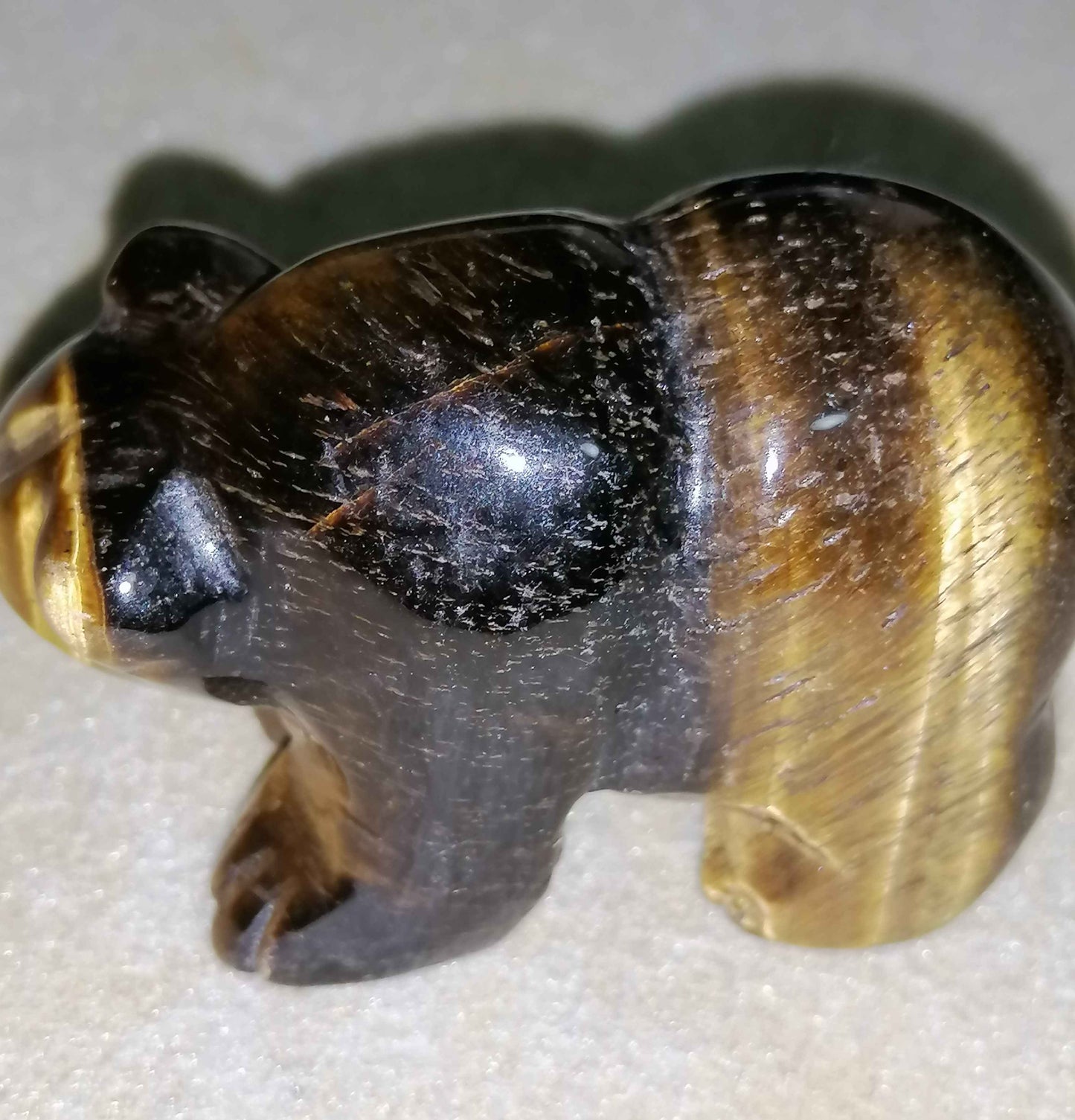 NATURAL TIGER EYE GEM HAND CARVED BEAR FIGURINE