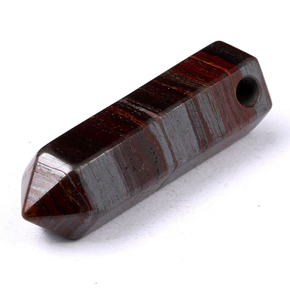 Natural Jaspelite Tiger Iron Carved Crystal Point Pendant 3mm Hole