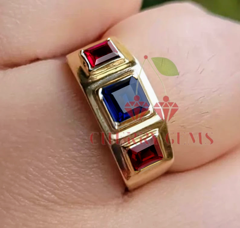 Regal Trio: Sapphire and Ruby Ring