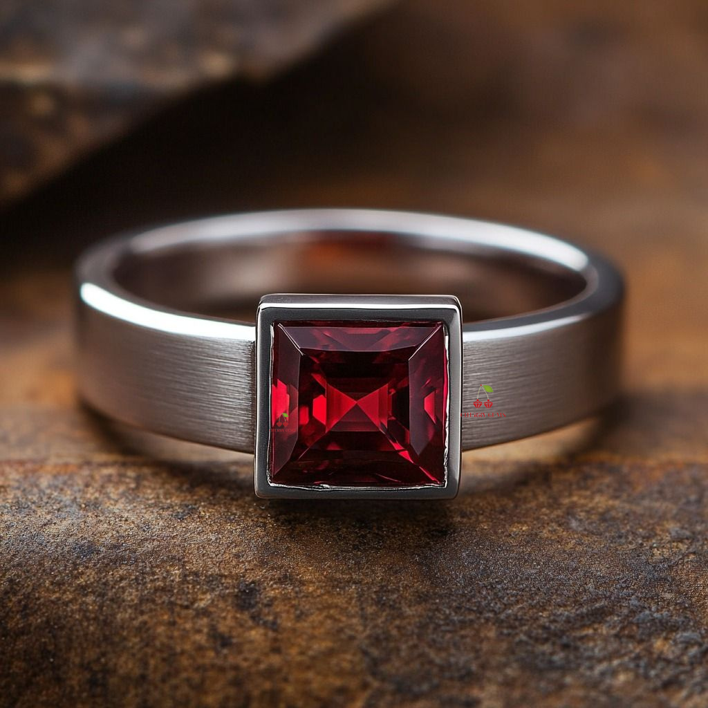 Square-Cut Ruby Radiance - Modern Men's Ring