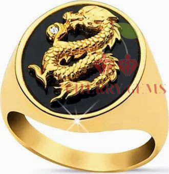 Unique Dragon CAD Design: Men's Golden Dragon Engraved Raised with Moissanite under Black Enamel