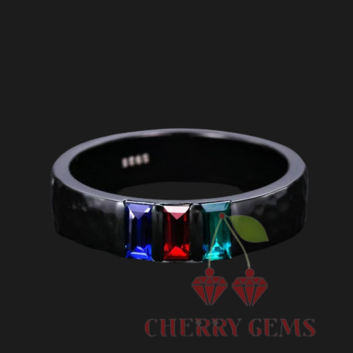 Eternal Tri-Color Gemstone Hammered Band Ring