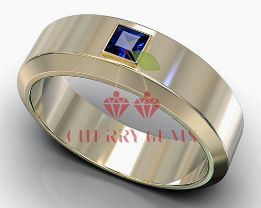 Gold Band Ring with Blue Sapphire