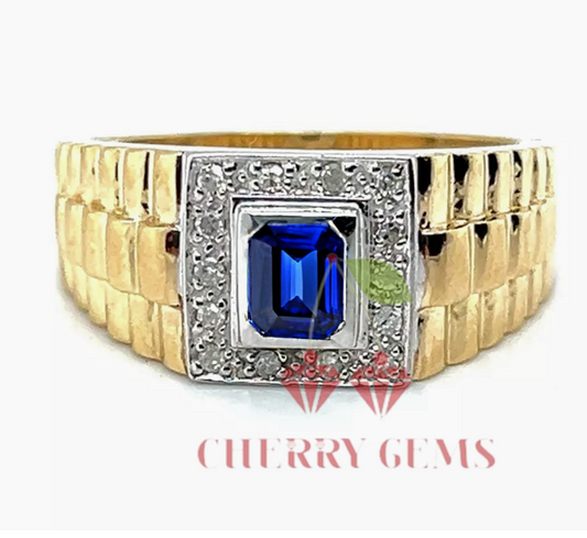 Majestic Azure: Sapphire and Diamond Gold Ring