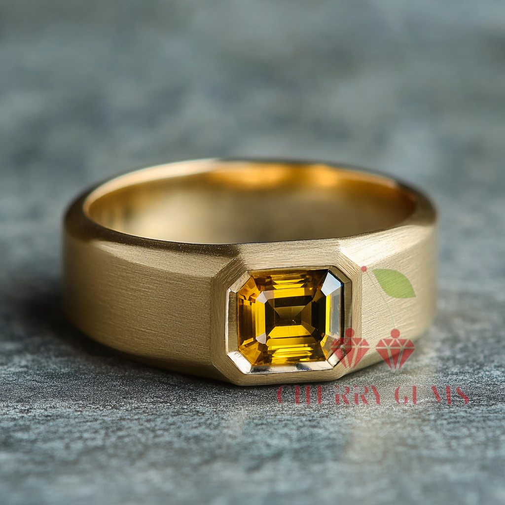 Golden Radiance: 18K Gold Octagon Yellow Sapphire Band