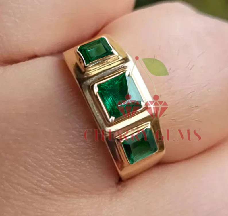 Triad Emerald Gold Band