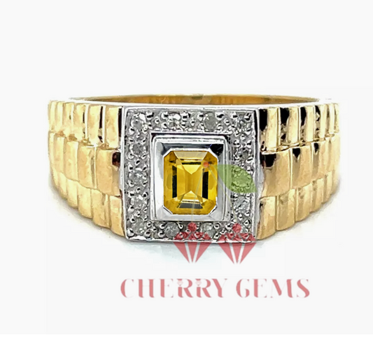 Sunshine Elegance: Yellow Sapphire and Diamond Gold Ring