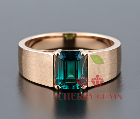 Modern Majesty: Green Gemstone Set in Rose Gold Band