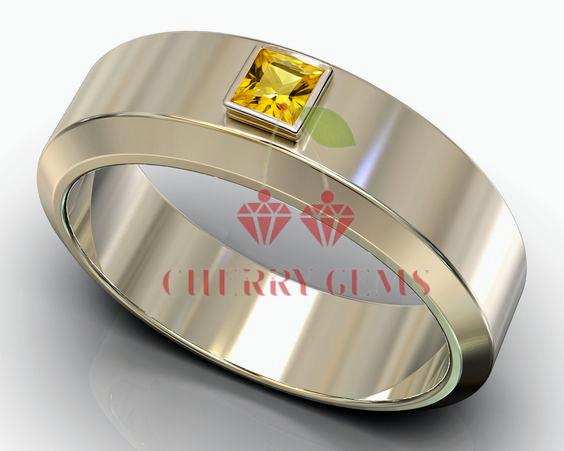 Gold Band Ring with Yellow Sapphire