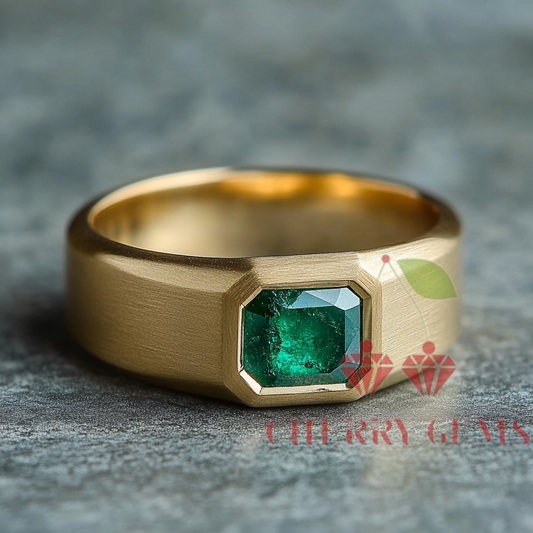 Emerald Majesty: 18K Gold Octagon Band