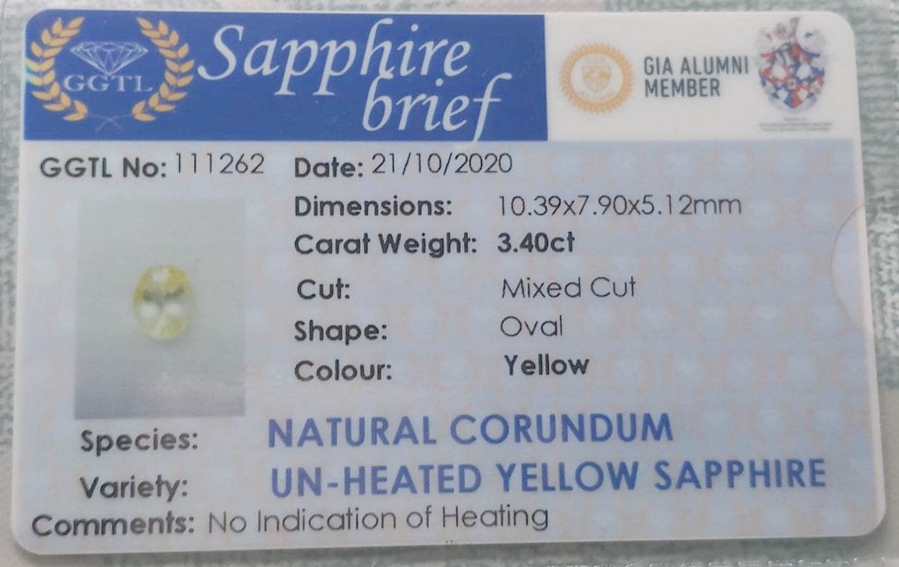 Natural Unheated Yellow Sapphire: Golden Aura Radiant 3.40cts- YS3 (24)