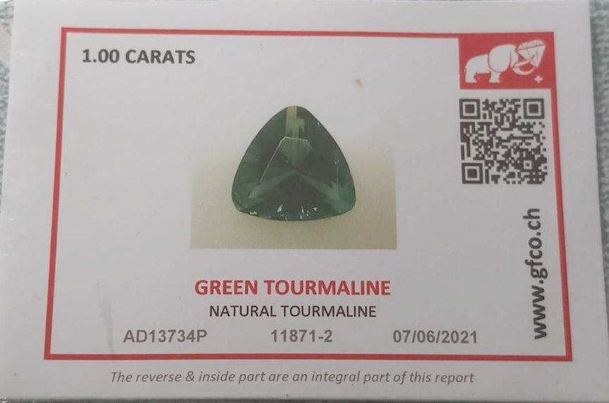 Natural Swiss Lab Certified Tourmaline: Green Tourmaline 1cts- GT1 (24)