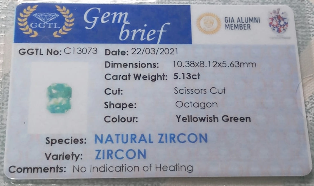 Natural Certified Zircon: Radiant Sparkle 5.13cts- ZI1 (24)