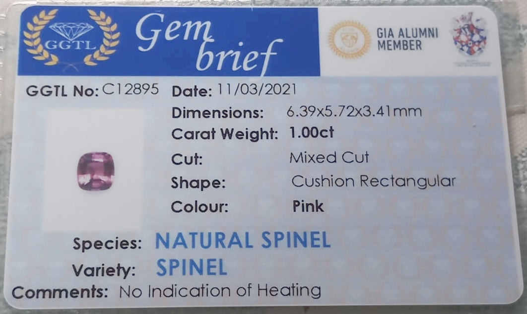 Natural Certified  Spinel: Pink Passion  1.00ct- SP2 (24)