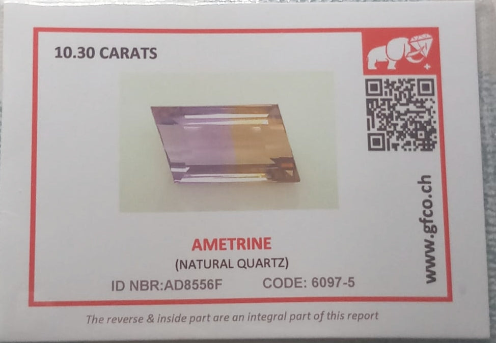 Natural Certified Parallelogram Ametrine: Lavender Gold 10.30cts- AMET30 (24)