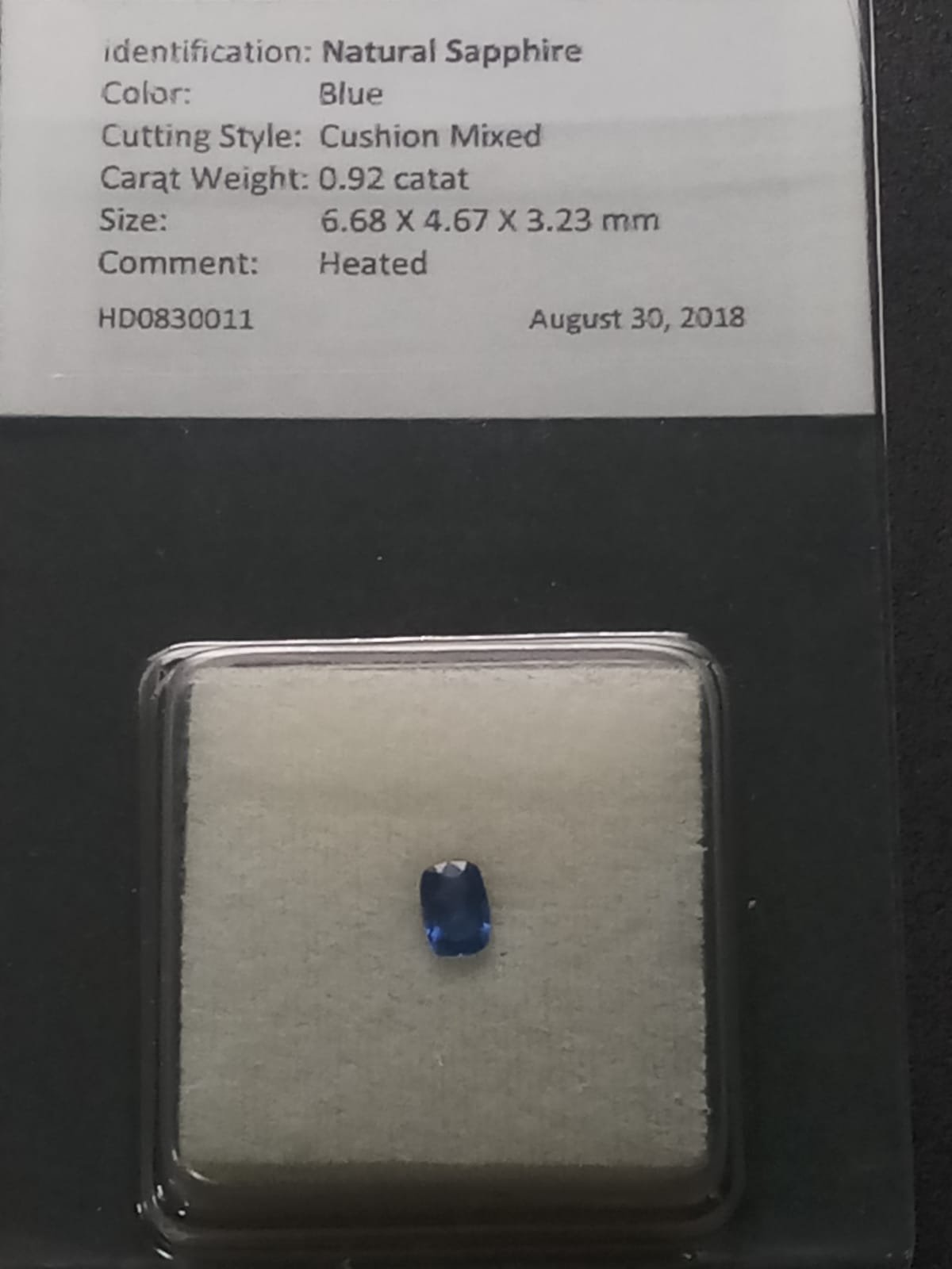 Natural Certified Sapphire: Blue Horizon 0.92cts- SA12 (24)